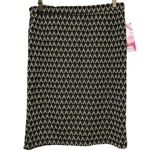 Sunny Leigh Pencil Skirt Large Gold Black Metallic V Print Stretch Pull On NWT